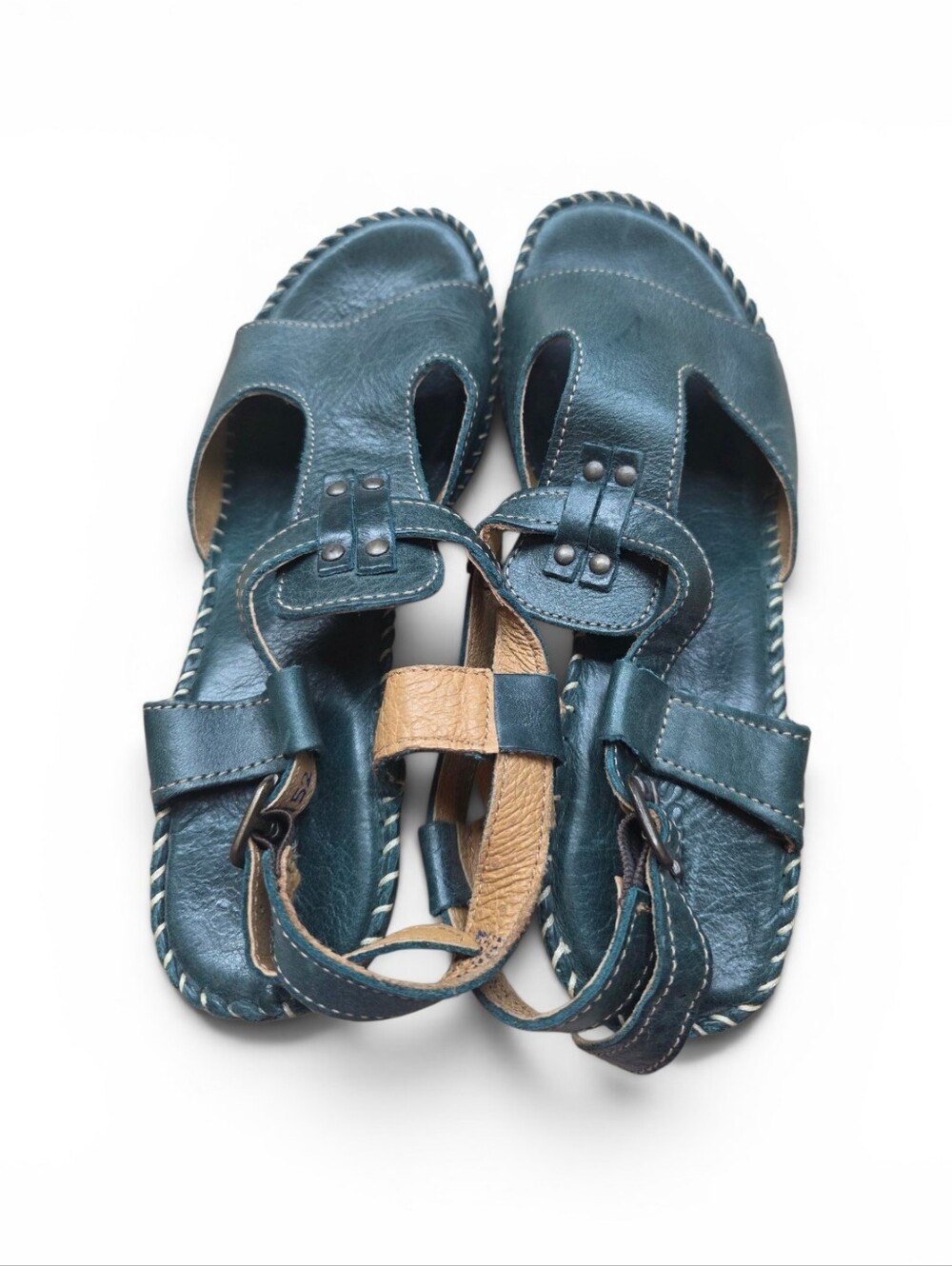 Comfort Leather Teal Wedge Sandals with Adjustable Straps